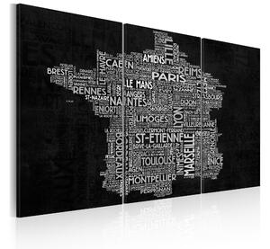 Tavla Text Map Of France Triptych 120x80 - Artgeist sp. z o. o
