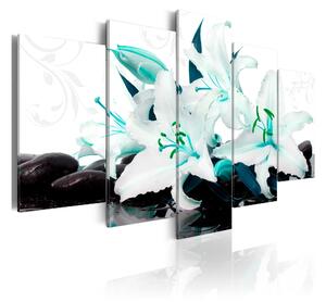 Tavla Turquoise Lilies And Stones 100x50 - Artgeist sp. z o. o