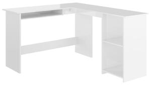 Skrivbord L-format vit högglans 120x140x75 cm konstruerat trä