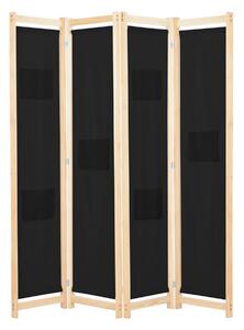Rumsavdelare 4 paneler 160x170x4 cm svart tyg - Svart