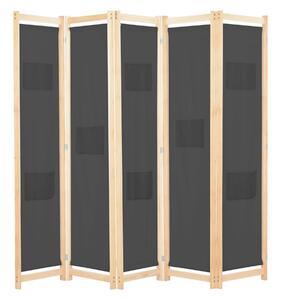 Rumsavdelare 5 paneler 200x170x4 cm grå tyg - Grå
