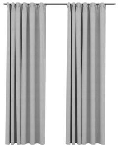 Mörkläggningsgardin med krokar linnelook 2 st grå 140x225 cm -