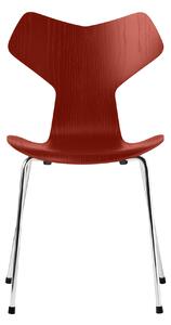 Fritz Hansen - 3130 Grand Prix, Färgad Ask, Venetian Red, Underrede Förkromat Stål - Matstolar - Arne Jacobsen - Röd - Metall/Trä