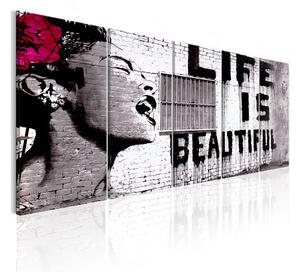 Tavla Banksy Life Is Beautiful 225X90 Grå - Artgeist sp. z o. o