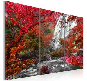 Tavla Beautiful Waterfall Autumnal Forest 90x60 - Artgeist sp. z o. o