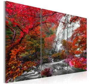 Tavla Beautiful Waterfall Autumnal Forest 120x80 - Artgeist sp. z o. o