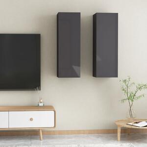 TV-skåp 2 st grå högglans 30,5x30x90 cm konstruerat trä