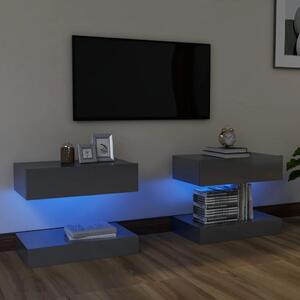TV-bänk med LED-belysning 2 st grå högglans 60x35 cm