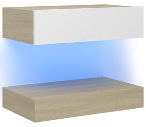 TV-bänk med LED-belysning vit och sonoma-ek 60x35 cm