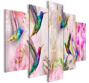 Tavla Colourful Hummingbirds 5 Parts Wide Pink 100x50 - Artgeist sp. z o. o