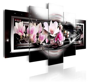 Tavla Magnolias On A Black Background 200X100 Rosa\|Vit - Artgeist sp. z o. o