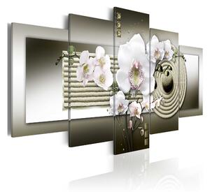Tavla Orchid And Zen Garden In Grey 100X50 Vit - Artgeist sp. z o. o