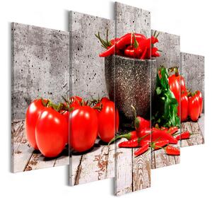 Tavla Red Vegetables 5 Parts Concrete Wide 200x100 - Artgeist sp. z o. o