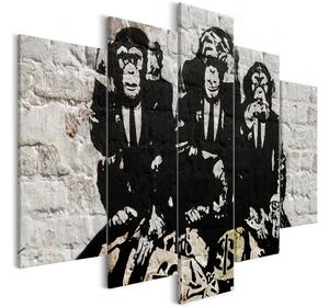 Tavla Rich Monkeys 5 Parts Wide 100X50 Vit\|Svart - Artgeist sp. z o. o