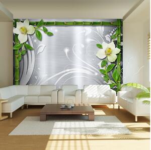 Fototapet Bamboo And Two Orchids 100x70 - Artgeist sp. z o. o