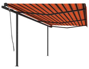 Markis med stolpar automatisk infällbar 6x3 m orange och brun
