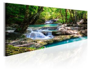Tavla Nature: Forest Waterfall 120x40 - Artgeist sp. z o. o