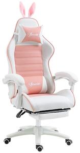 Gaming Chair Ergonomisk Gamer Stol med svankstöd, Fotstöd, Gaming Stol med kaninöron, Kudde, Höjdjusterbar Kontorsstol med Juste