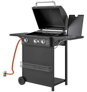 Gasgrill 9,5 KW grillvagn inklusive 4 brännare sidospis rull tryckreducerare gasslang lock 2 värmezoner termometer sidohyllor, B