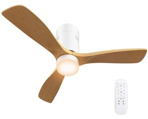 Takfläkt med belysning och fjärrkontroll 117 cm LED-lampa med fläkt, 3 blad, vändbar DC-motor, 3 ljusfärger, 6 hastigheter, time