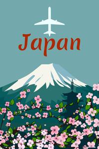 Illustration Travel poster mount Fuji Japan retro, VectorUp