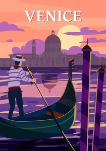 Illustration Venice Italia Poster retro style. Sunset, VectorUp