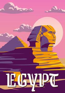 Illustration Vintage Poster Ancient Sphinx, Egypt Pharaoh, VectorUp