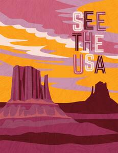 Illustration USA travel poster design template. Southwest, teddyandmia