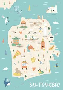 Illustration San Francisco illustrated map with landmarks, undefined undefined