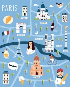 Illustration Colorful illustrated cartoon map of Paris,, undefined undefined