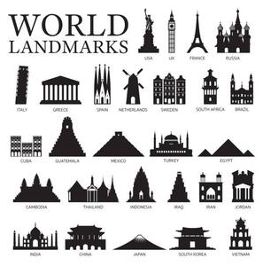 Illustration World Countries Landmarks Silhouette Set, MuchMania