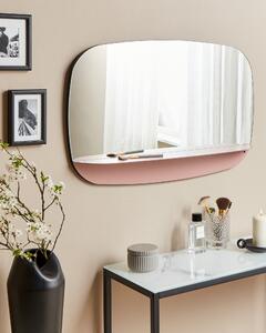 Väggspegel Metall Rosa 50 x 80 cm med Hylla Väggmonterad Dekorativ Spegel Modern Stil Hängande Dekor Beliani