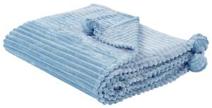 Filt Blå Polyester 150 x 200 cm Ribbad struktur med Pom-Poms Sängkläder Beliani