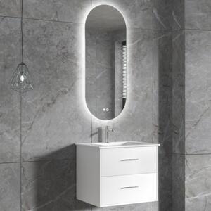 Badrumsmöbel | Oval LED-spegel | Kommod med blandare | Nimbo