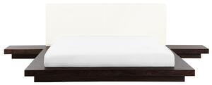 Dubbelsäng Sängram Mörkbrun 180 x 200 cm Träfaner Asiatisk med Sängbord Sovrum Beliani