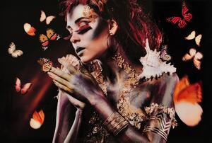 Tavla Woman With Butterflies Brown 120X80 Cm - 120x80 cm