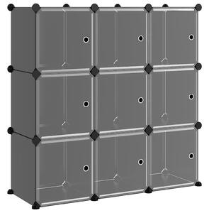Förvaringskuber stapelbara 9 kuber med dörrar svart PP