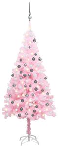 Plastgran med LED och julgranskulor rosa 150 cm PVC -