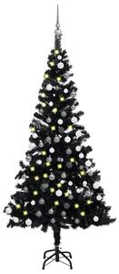 Plastgran med LED och julgranskulor svart 120 cm PVC -