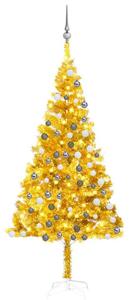 Plastgran med LED och julgranskulor guld 180 cm PET -