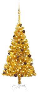 Plastgran med LED och julgranskulor guld 120 cm PET -