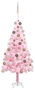 Plastgran med LED och julgranskulor rosa 120 cm PVC -