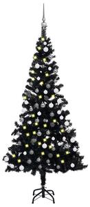 Plastgran med LED och julgranskulor svart 180 cm PVC -