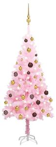 Plastgran med LED och julgranskulor rosa 120 cm PVC -