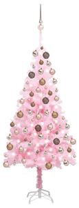 Plastgran med LED och julgranskulor rosa 150 cm PVC -