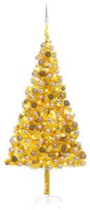 Plastgran med LED och julgranskulor guld 210 cm PET -