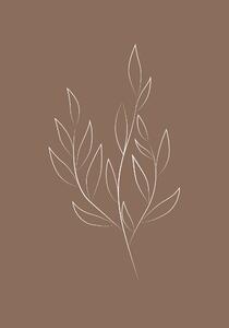 Poster Drawed leaf 21x30 cm - Brun
