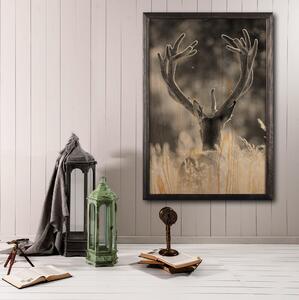 Deer In The Field Painting/Foto Grå/Beige - 50x70 cm
