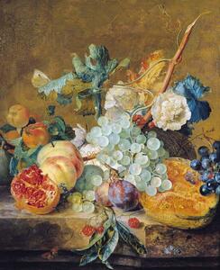 Jan van Huysum - Konsttryck Flowers and Fruit, (35 x 40 cm)