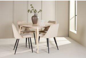 Matbord Flora med 4 st Night stolar - Beige/svart/whitewash + 3.00 x Möbeltassar